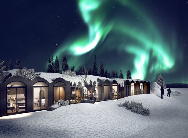 Apukka Resortiin nousee parikymmentä panoraamaikkunallista Kammia sekä viisi isompaa kuvan Kammi-perhesviittiä
