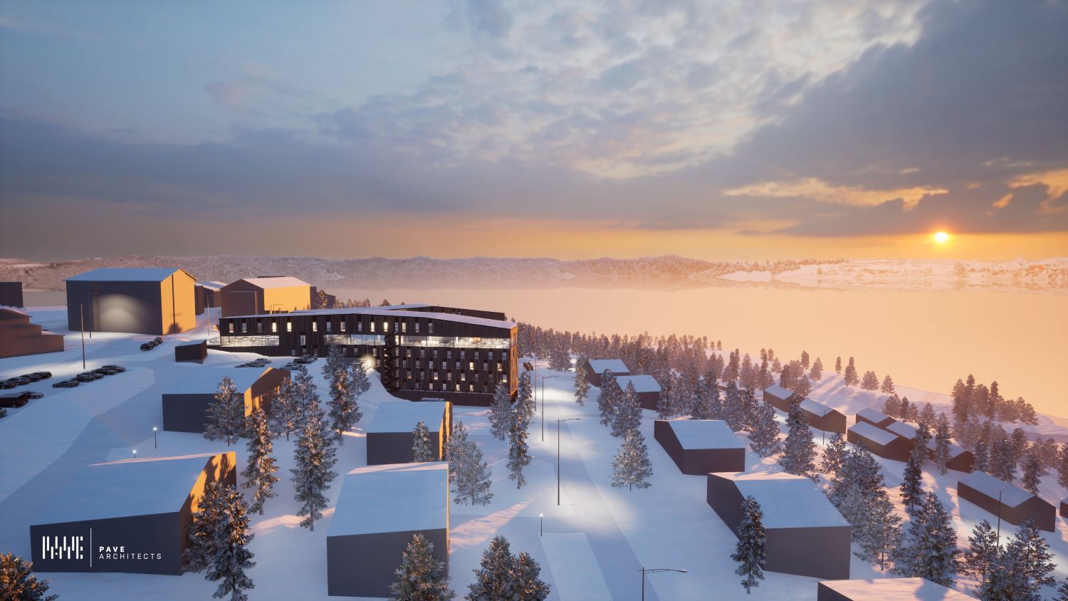 Rukalle suunnitellun Sokos Hotellin havainnekuva. Kuva: Pave Arkkitehdit